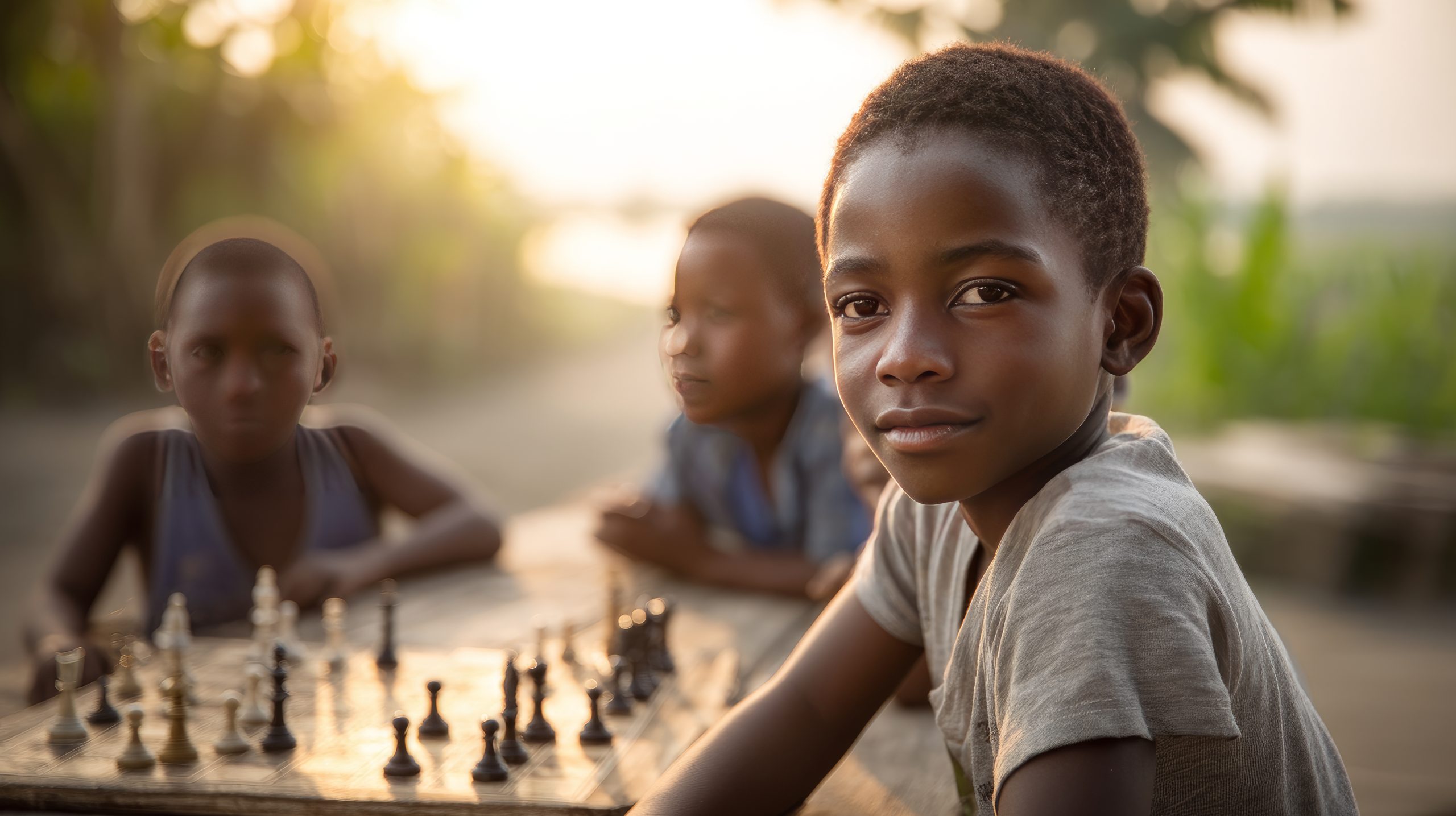 African primary school children playing games. Black children, full of life and joy, enjoying their childhood and playing together. Small faces with big smiles.
